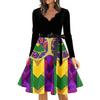 Women's Casual Fashion V Neck Long Sleeve Printed Vintage Long Dress