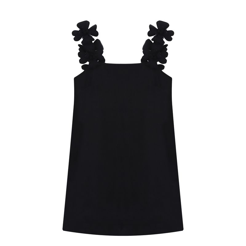 Kumikumi Sweet Style Three-Dimensional Flower Sling Dress Women Summer Temperament Black Slimming A- Line Skirt Short Dress