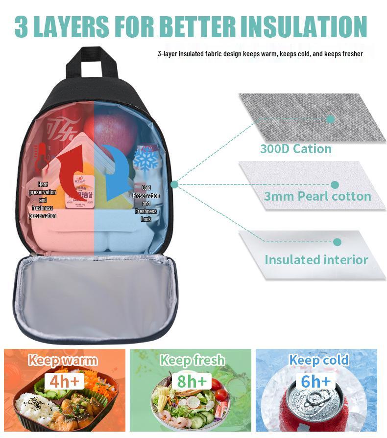 Large Capacity Insulated Oxford Cloth Lunch Bag for Cycling and Office