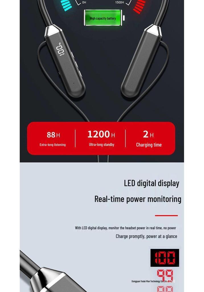 Wireless Neckband Sports Bluetooth Headset with Super Bass and Long Battery Life, Compatible with Apple, Vivo, Xiaomi, OPPO, and Huawei Devices.