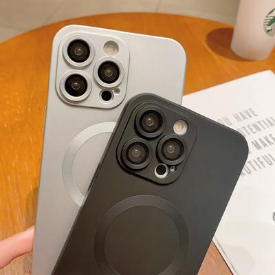 Voor Magsafe Magnetische Draadloze Oplaadhoes voor iPhone 16 15 14 13 12 11 Pro Max 7 8 Plus Matte Zachte Glazen Lens Beschermhoes