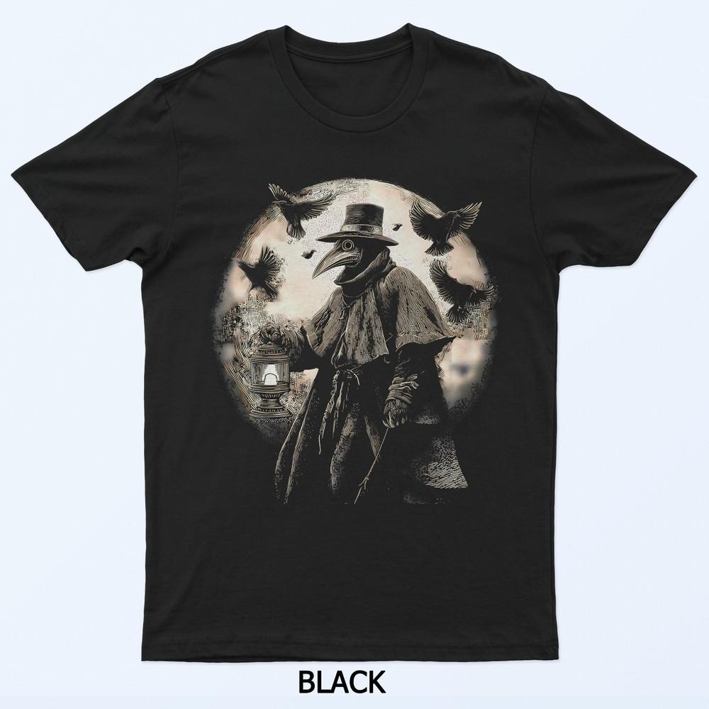 Medieval Plague Doctor Dark Gothic Raven Design Black T-Shirt