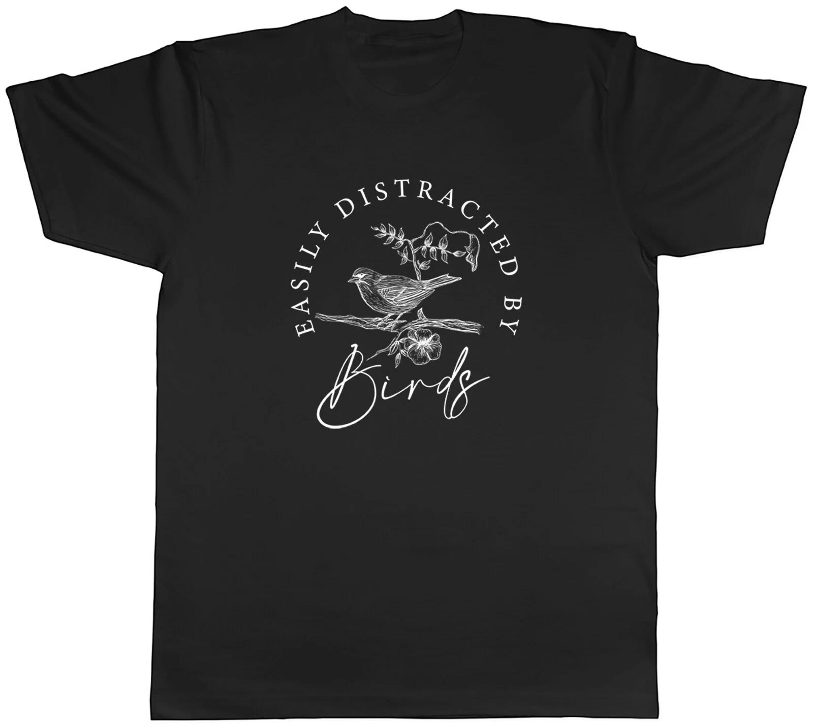 Easily Distracted by Birds Mens T-Shirt Funny Bird Lover Tee Gift M