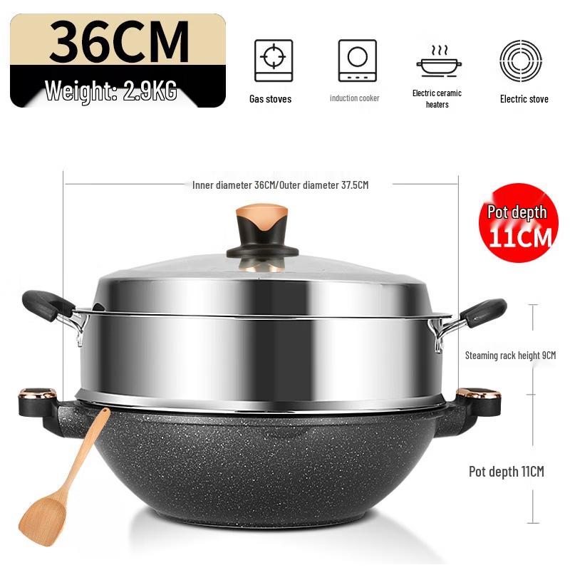 ZISIZ Double-Handle Wok with Steamer
