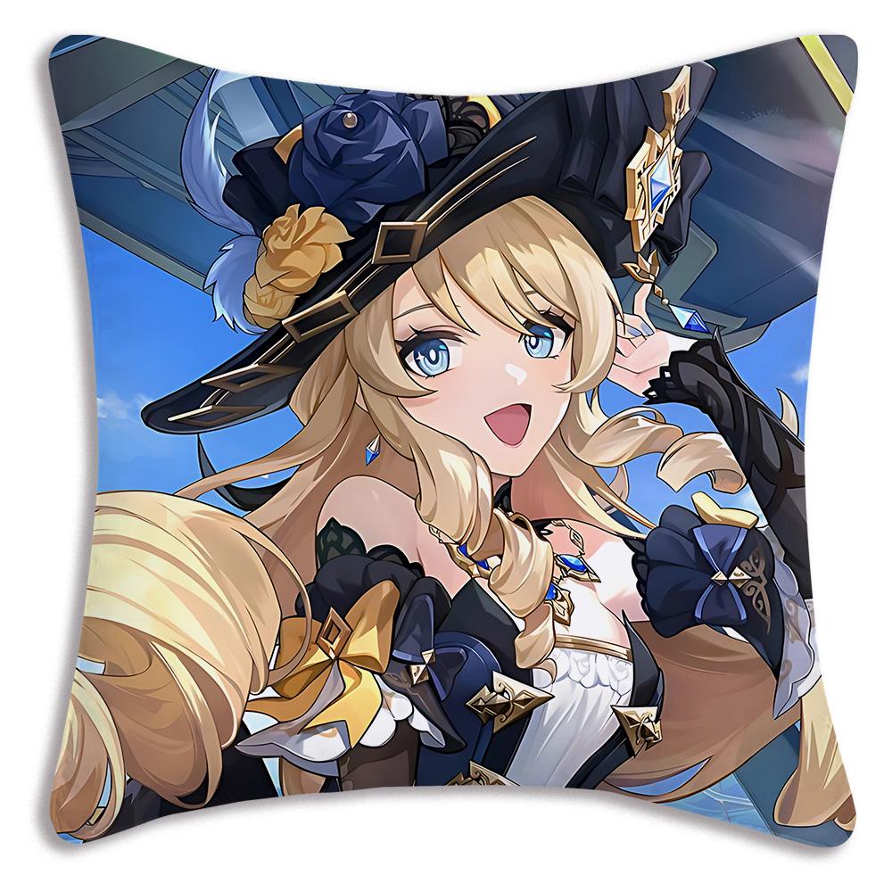Anime Genshin Impact Pillow Covers Cartoon Sofa Decorative Home Double-Sided Printing Short Plush Cute Cushion Cover