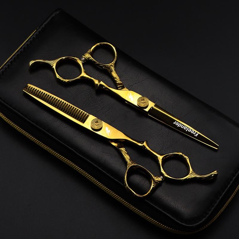 6.0" Gold Wood Grain Handle Hairdressing Scissors | Barber & Thinning Shears