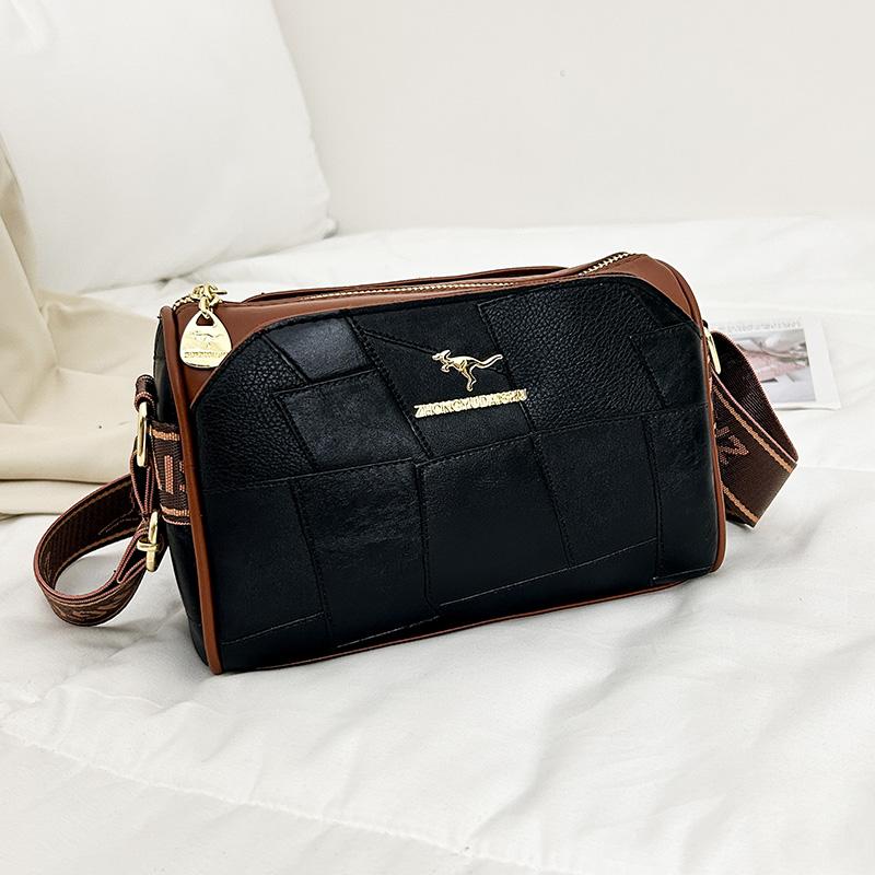 

High Quality Solid Color Splicing Shoulder Bag Soft Leather Female Wallet Crossbody Bag For Women Messenger Bags Luxury Designer чёрный