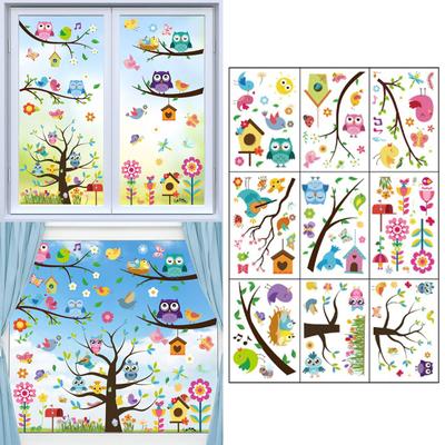 Lebendige Fensteraufkleber, Blumen, Schmetterlinge, Bäume, Vögel, Aufkleber für Glas, Sommer-/Frühlingsdekoration, 9 Bögen, 106 Stück