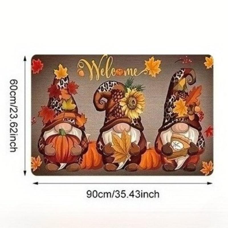 1pc Charming Autumn Dwarf Doorway Mat,Non-Slip, Mat with Festive Gnome&Pumpkin Design for Indoor/Outdoor Entryways