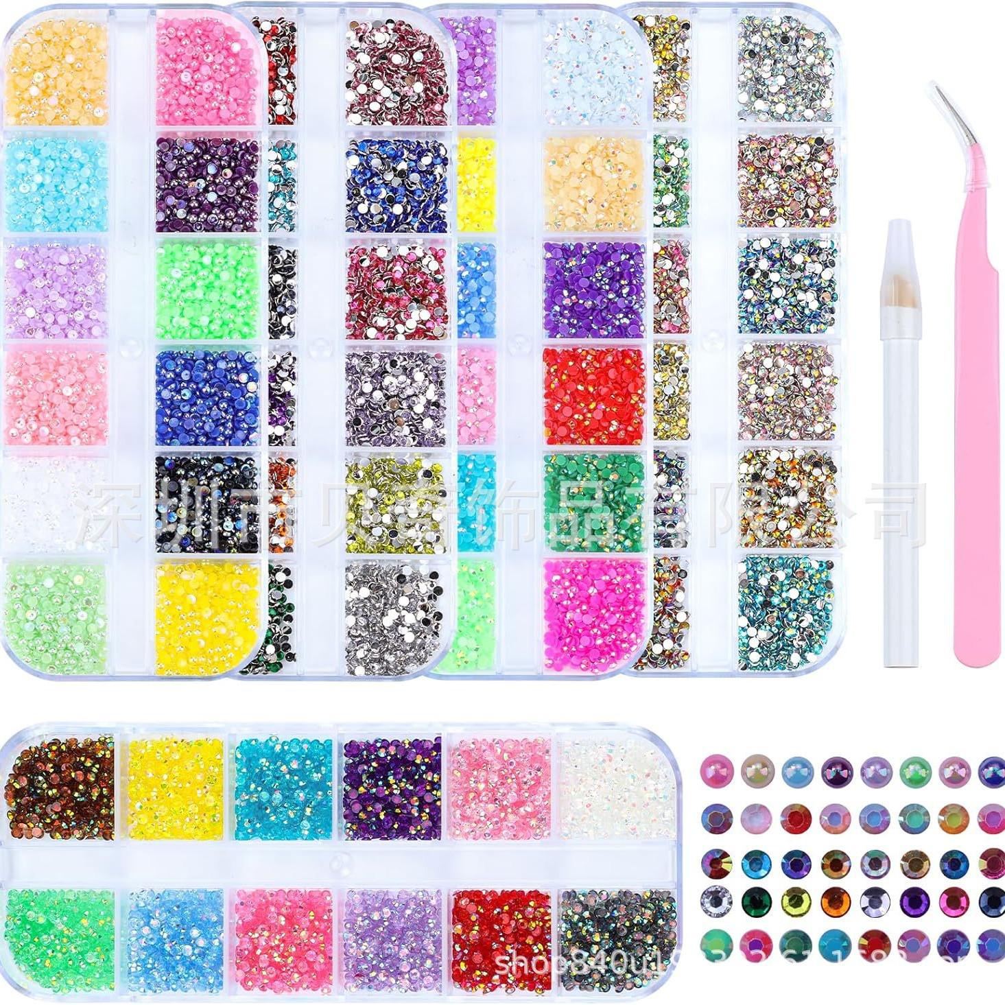 12-Grid Boxed Set: 2mm Resin Rhinestone Nail Art Embellishments & Phone Case Decor.