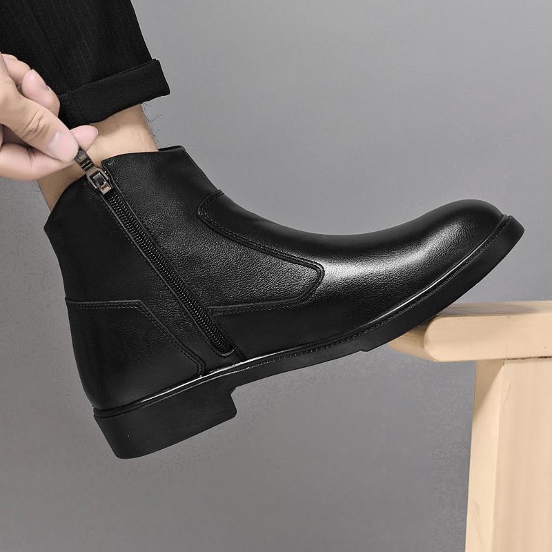 Luxury Genuine Leather Thick-soled Mens Boots Vintage Style High Top Dress Shoes Fashion Casual Leather Chelsea Ankle Boots