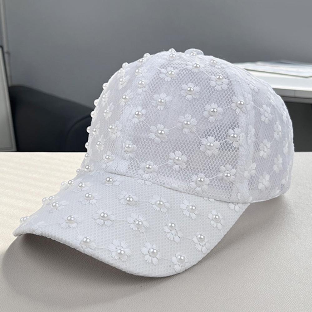 Embroidery Embroidered Flower Baseball Hat Breathable Mesh Peaked Hat Casual Visors Cap  Summer белый