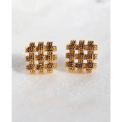 Orecchini a Bottone Quadrati Intrecciati Vuoti alla Moda Placcati Oro Ottone Atmosferici Versatili Orecchini in Metallo Ago Argento 711