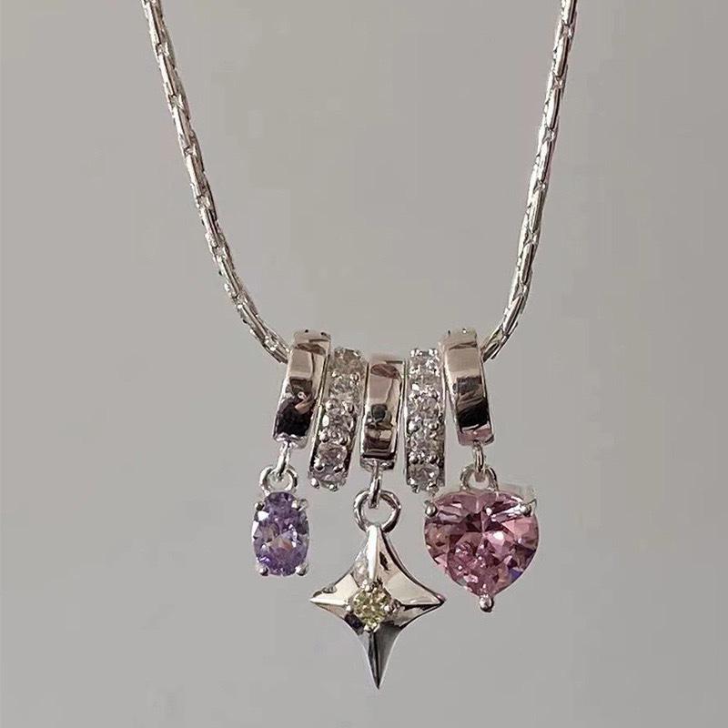 

Zircon Starburst Pendant Necklace: Minimalist Korean Design with Diamond Pave
