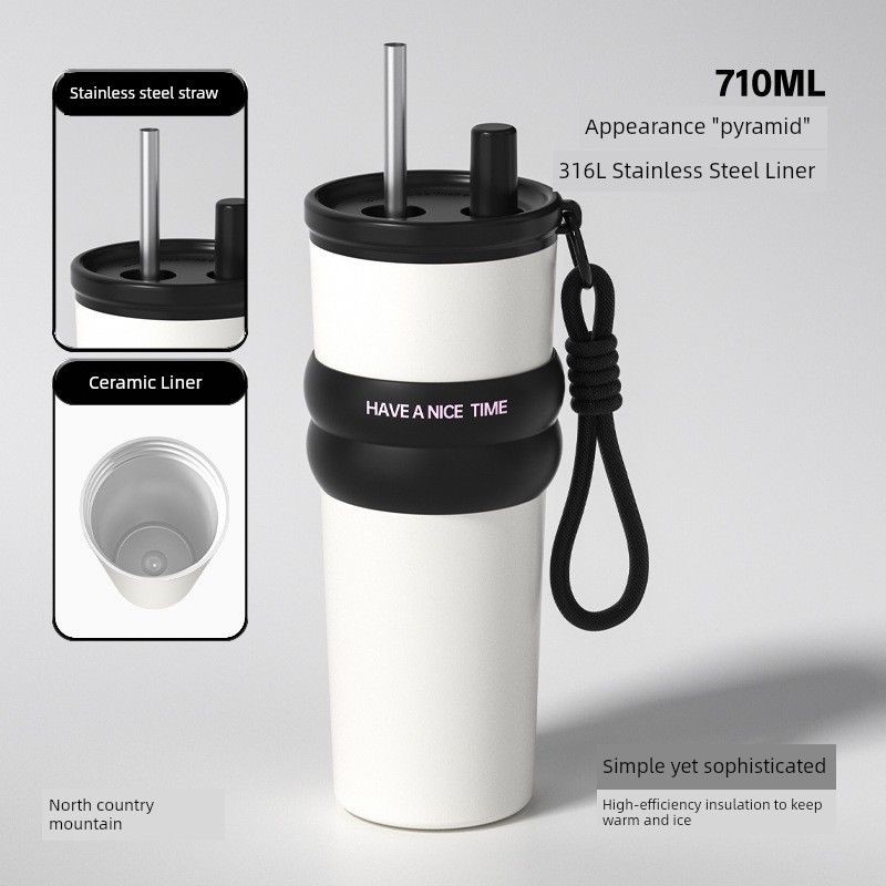 Large-Capacity Thermos Cup for Men, 316 Stainless Steel Portable Coffee Cup for Women, 2024 New Model Car-Mounted Straw Water Cup