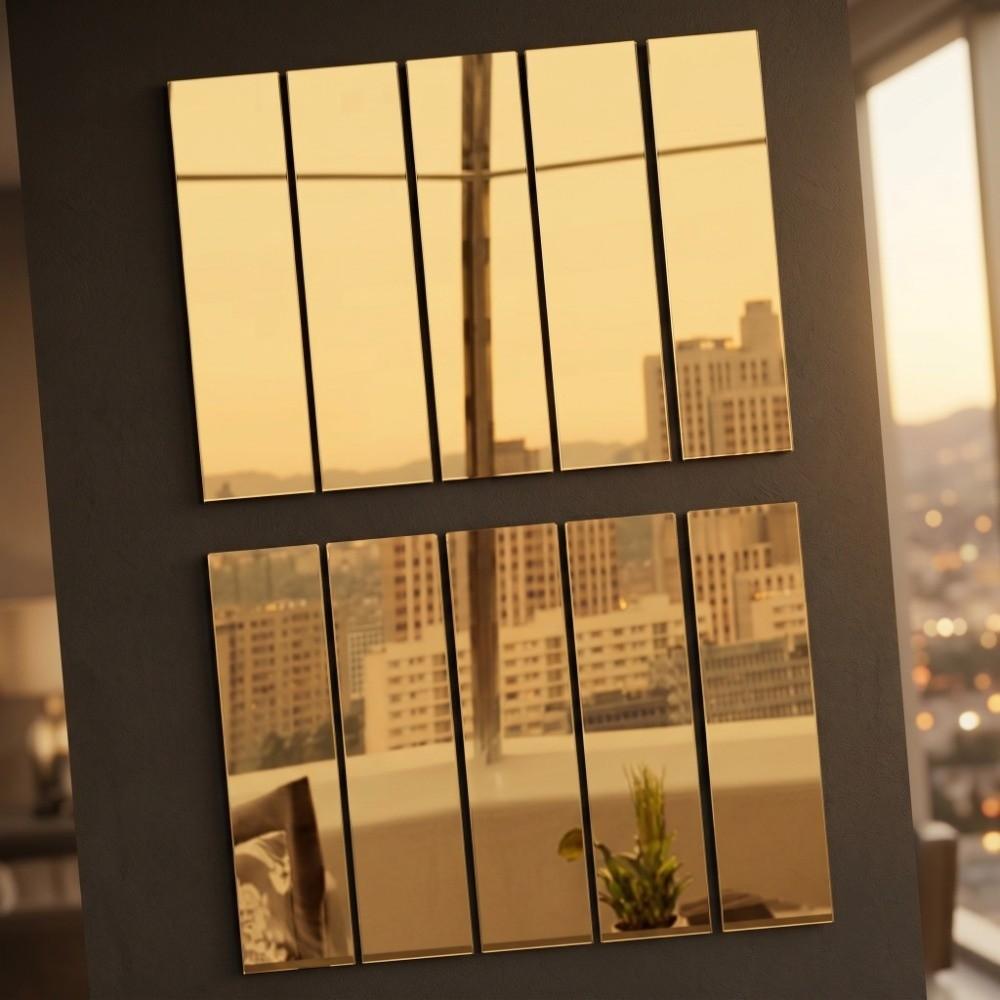 10pcs Acrylic Acrylic Wall Sticker Golden, Silver 1.96 X 11.02in Mirror Wall Decal Self-adhesive Rectangle