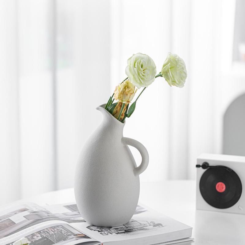 Simple Yangkou Vegetarian-Fired Ceramic Vase, High-End Home Desktop Decoration Flower Arrangement