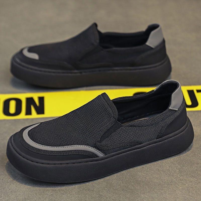 Summer casual shoes breathable canvas shoes thin mesh men's board shoes black one-pedal sneakers lazy shoes