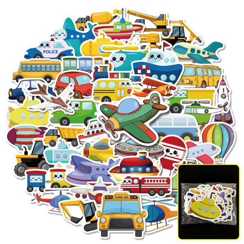 50 Cartoon Ferry Stickers Traffic Car Picture Recognition Children Cognition Cartoon Early Education Kindergarten Cute Stickers