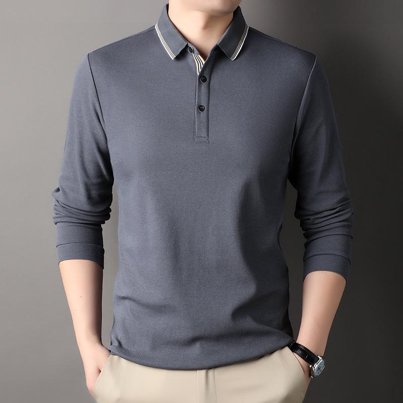 Хлопок однотонный длинный рукав поло с лацканами мужская новая осенняя свободная рубашка — фото 3