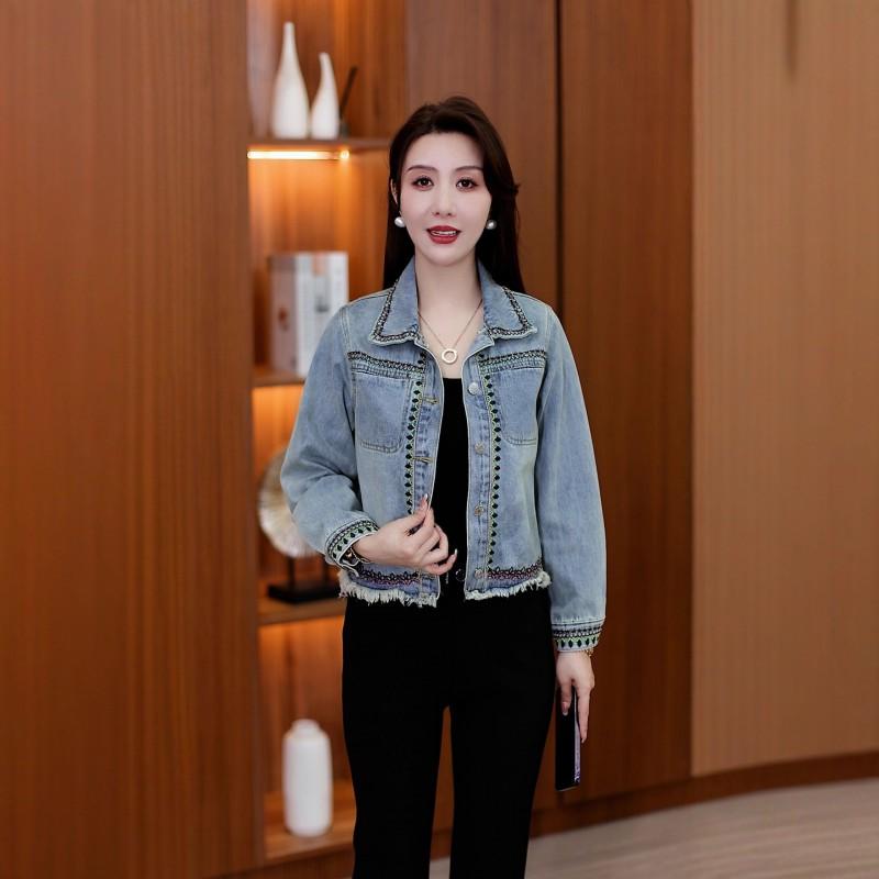 Womens Oversized Denim Jacket With Embroidery Loose Fit Boho Chic Coat Fall 2025