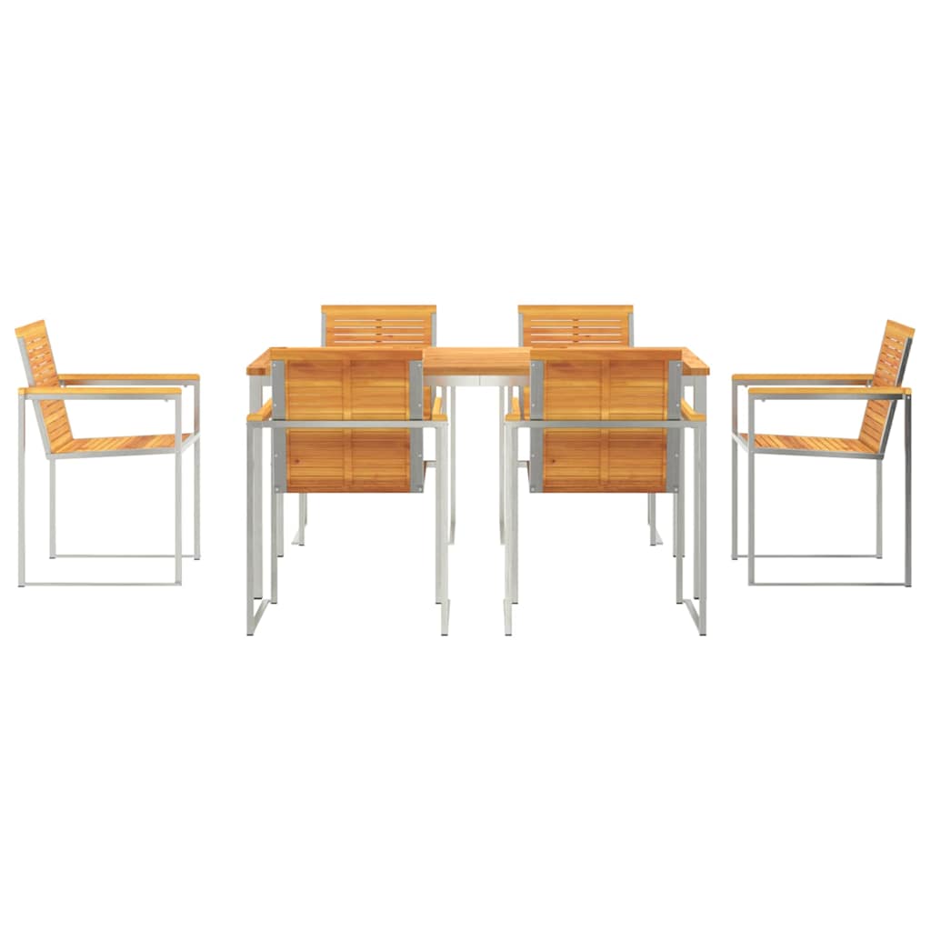 Garden Dining Set 7 Pcs Solid Acacia Wood and Stainless Steel