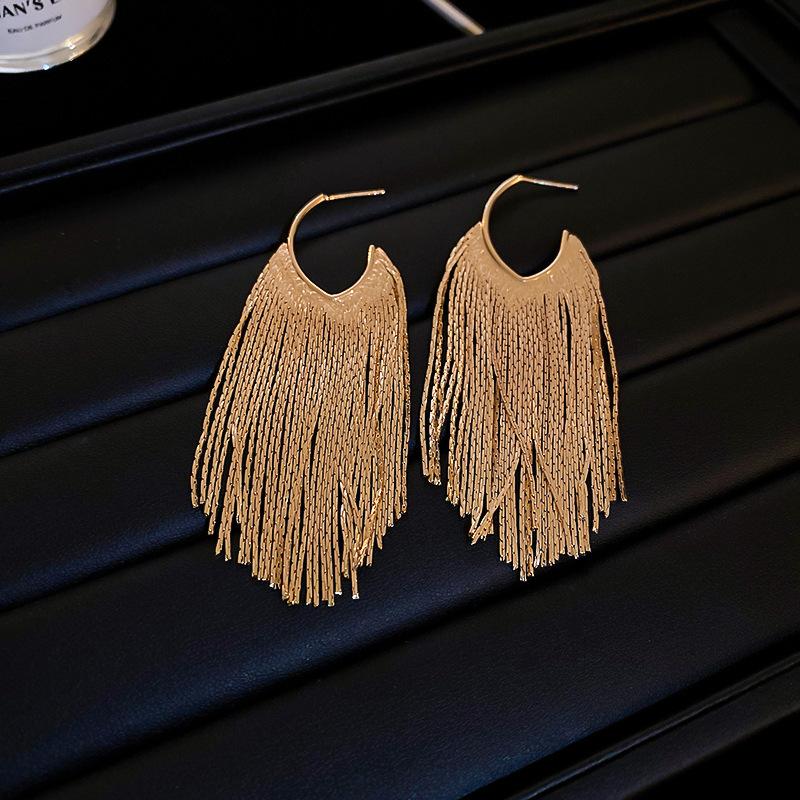 European and American Personalized Metal Fringed Earrings Niche Simple Long Stud Earrings High-end Light Luxury Earrings Women
