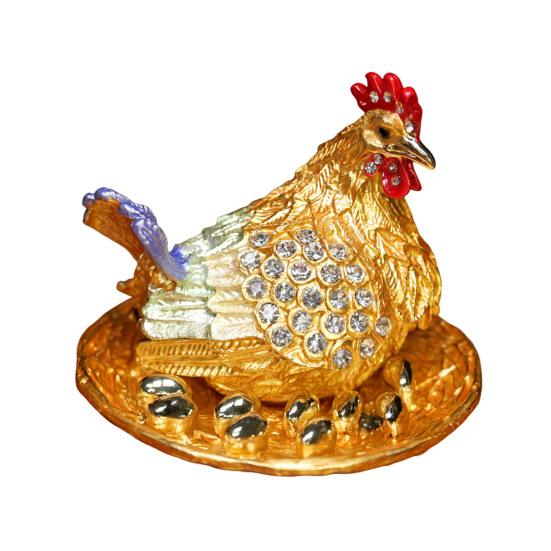 Rhinestone Chick Figurine Metal Simulated Hen Key Trinkets Jewelry Box Container Holder Home Office Desktop Decoration Ornament