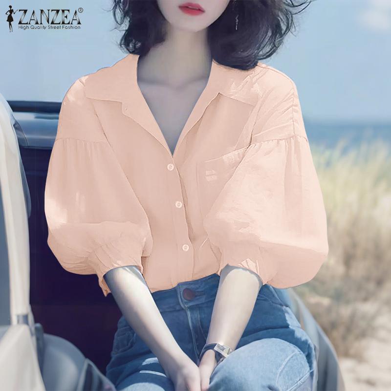 

ZANZEA Women Turn Down Collar Summer Loose 3/4 Sleeve Blouse S