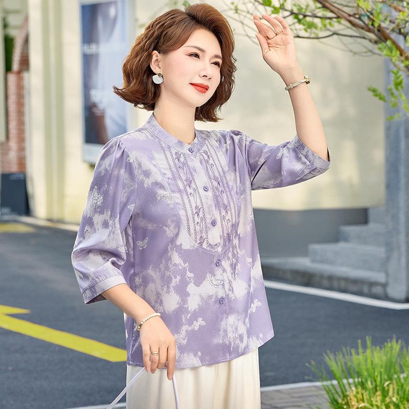 

2026 Women s Fashion: Summer Thin Seven-Sleeve Pullover for Middle-Aged & Elderly Moms 2XL (Recommended 110-125 Jin)