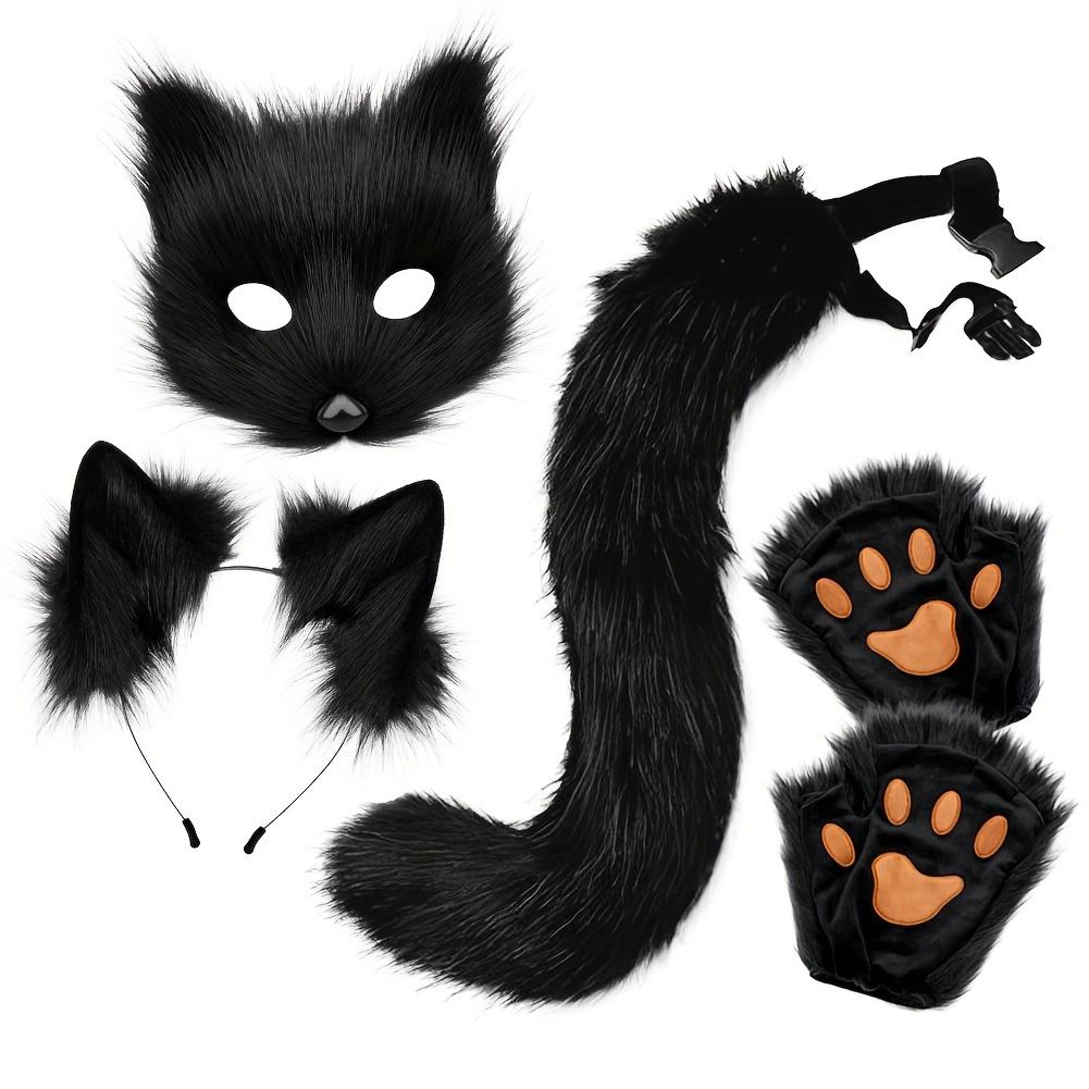 4er-Fuchs-Kostüm-Set Verstellbare Kunstpelzmaske Biegsamer Schwanz Ohren Stirnband Handschuhe für Halloween Weihnachten Cosplay Karnevalsparty