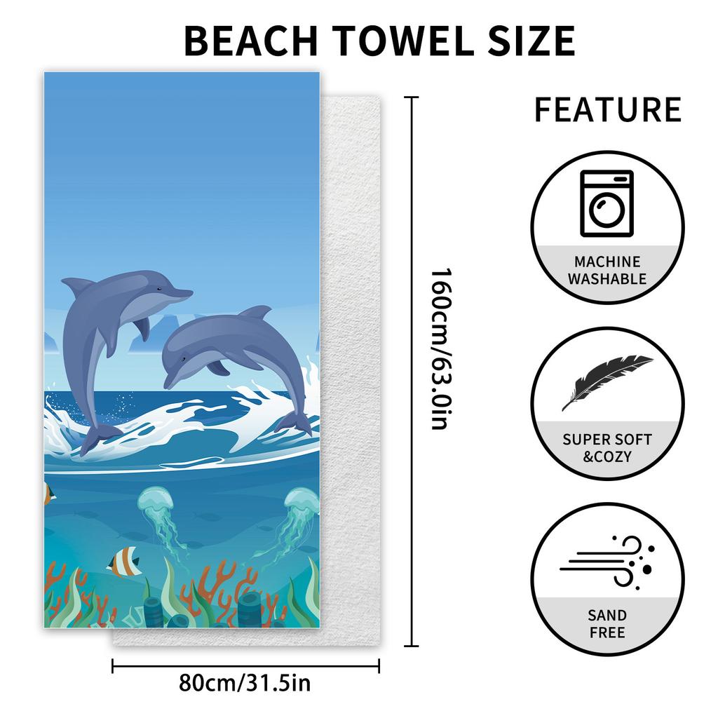 Microfiber Blue Dolphin Beach Towel Swimming Quick Drying Travel Camping Sports Towel