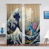 Oriental Culture Hand Drawn Style Japanese Motifs Illustration Wave Tulle Curtains for Living Room Bedroom Sheer Curtain Kitchen