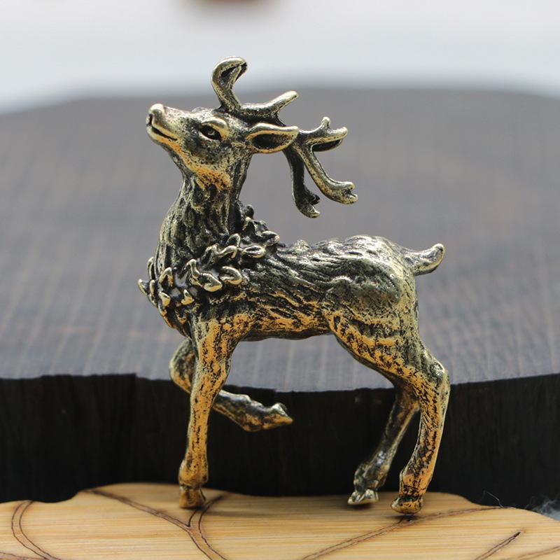 2Pcs Pure Copper Deer Sculpture Ornaments  Brass Miniature Figurines Lucky Craft