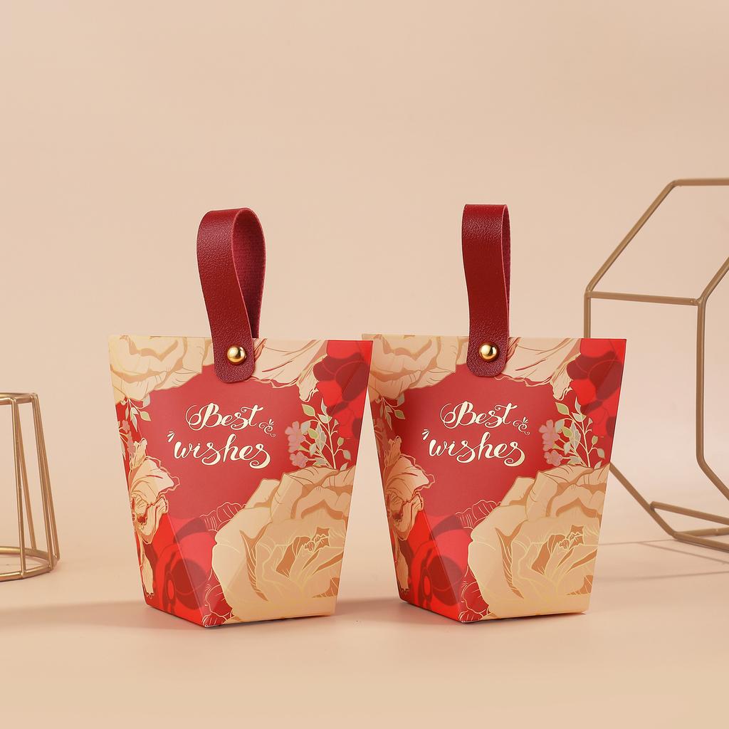 24PCS New Happy Candy Box, European Flower Wedding Candy Bag, Portable Small Gift Packaging Box, Engagement Candy Box.