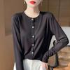 2025 Spring/Summer Women's Loose Knit Crew Neck Cardigan - Long Sleeve, Solid, Lightweight Casual Outerwear