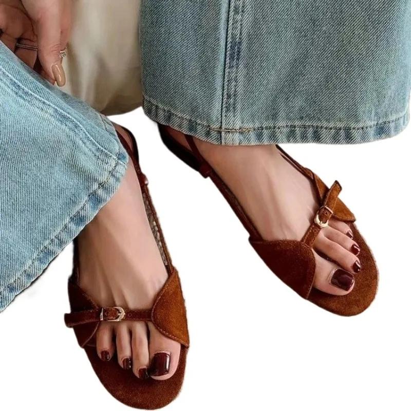 Fashion 2025 Summer New Women's Sandals Fashion Buckle Strap Round Toe Flat Heel Sandal Outdoor Casual Daily Wear Shallow Hot Sale Shoes