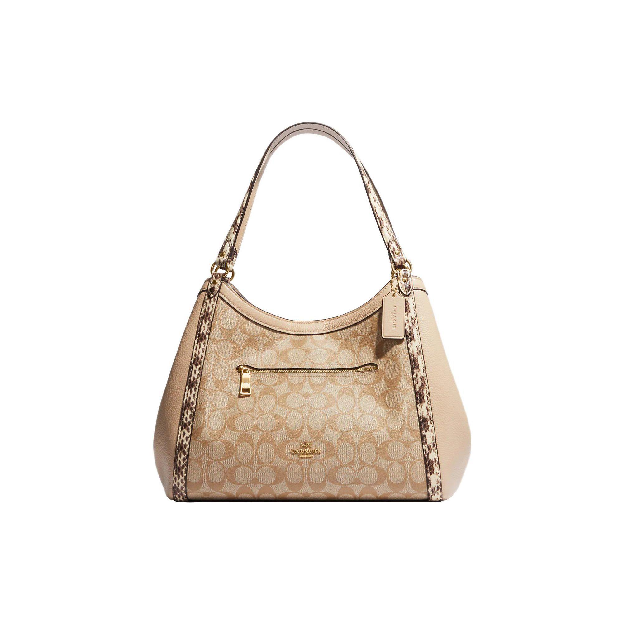 Coach Kristy 32 Classic Monogram Snake Print Embossed Snap Closure Canvas And Leather Shoulder Tote Bag Large Women handbags Khaki Ivory C7332-IMU4V Basic Set (Bag+Dust Bag)