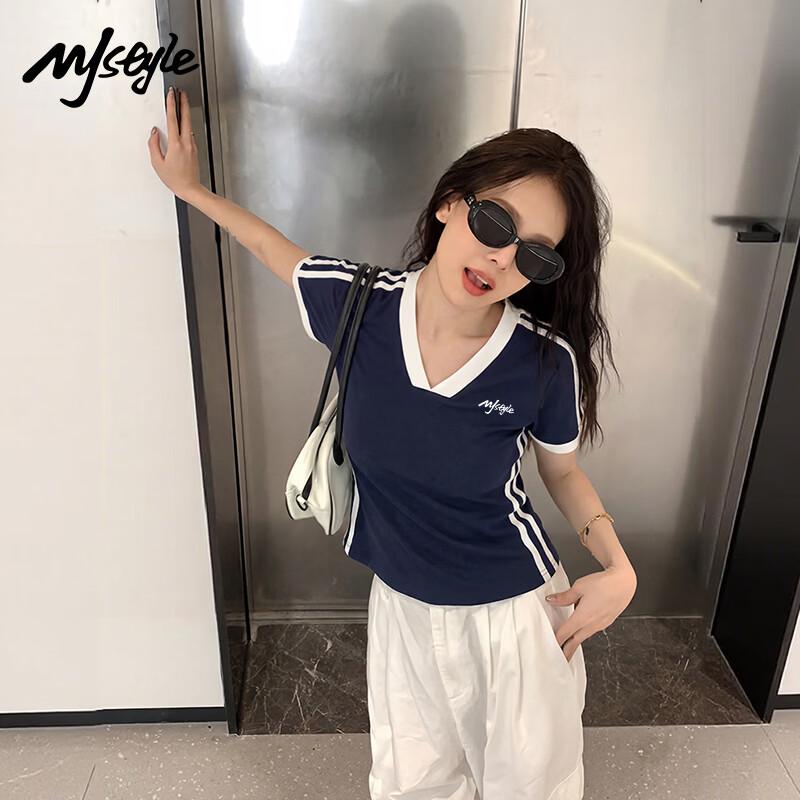 MJ STYLE Women's Color-Block V-Neck T-Shirt