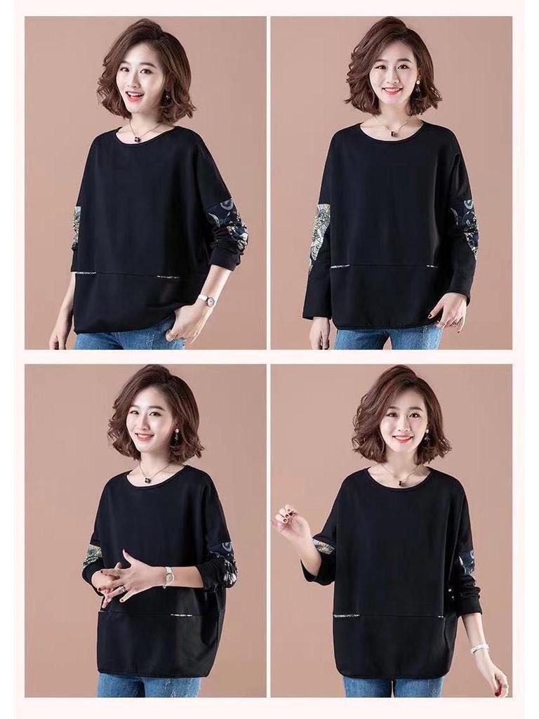 Women's Korean-Style Cotton Long Sleeve Sweatshirt - Loose Fit for Early Autumn.