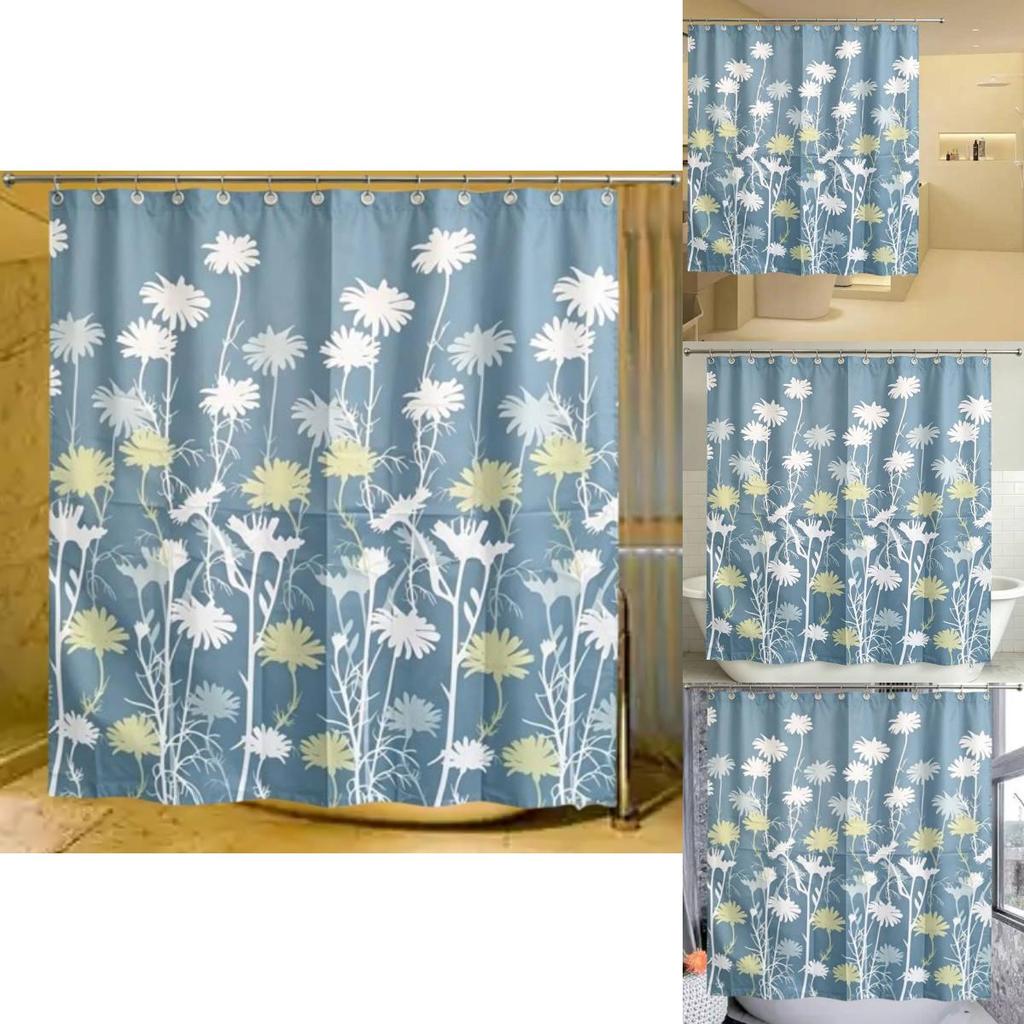 Floral Print Bath Curtain With Waterresistant Material For Stylish Bathroom Decoration