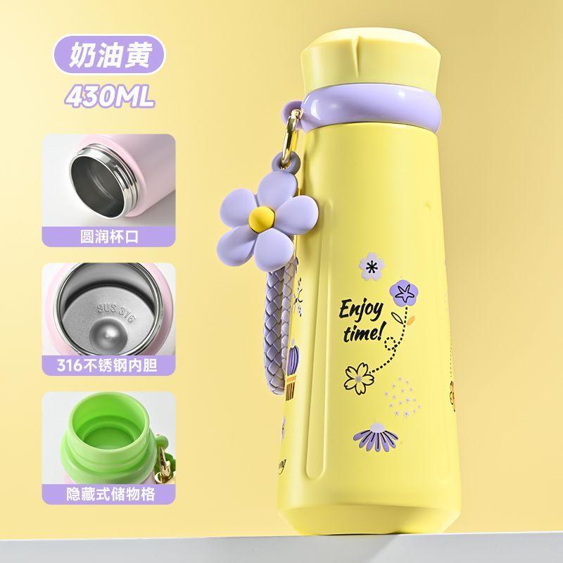 Creative Colored Insulated Flask Water Cup Children'S Fun 316 Stainless Steel Water Bottles Portable Flower Thermos Mug Cup