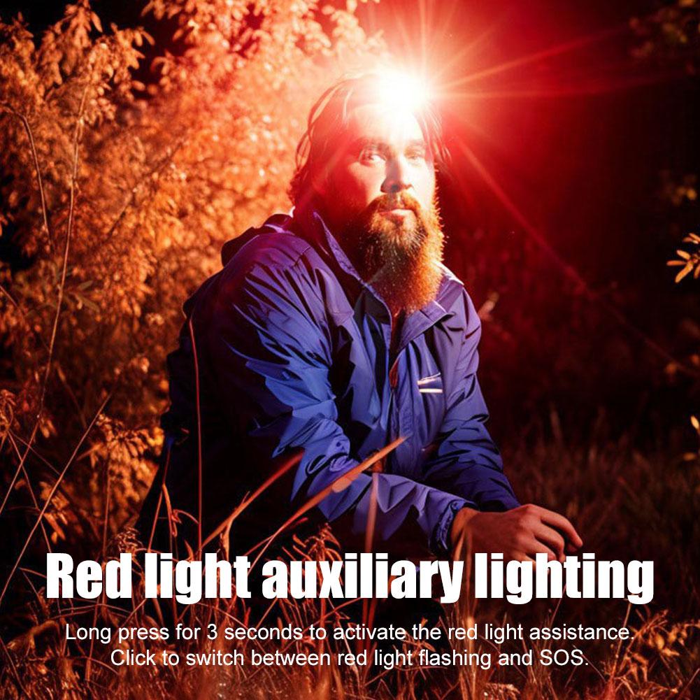 LED Multifunctional Head Flashlight Waterproof Long Range Emergency Headlight 3 Lights Source for Cycling Outdoor Running Hiking