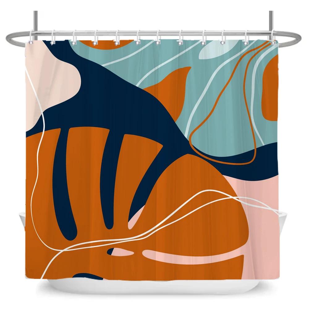 Nordic Style Shower Curtain Plant Leaves Bath Curtain Print Polyester Fabric Waterproof Bathroom Curtains With Hooks Bath Screen