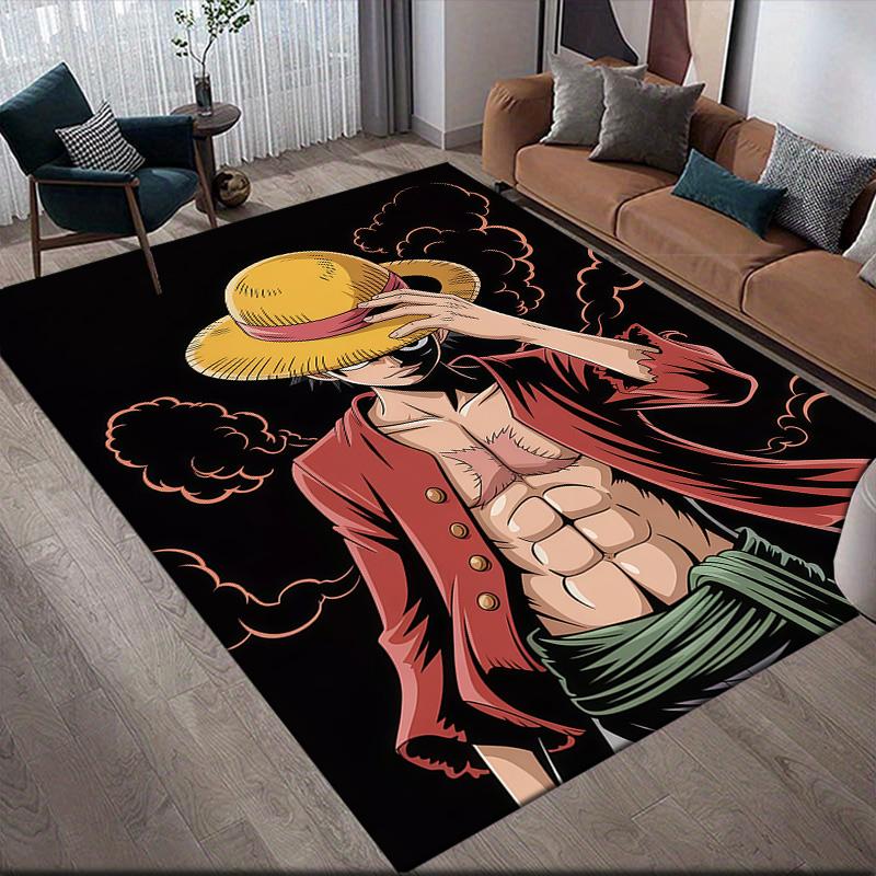 Monkey D Luffy Flannel Pattern Square Carpet,Area Rug,Carpet Rug for Living Room Bedroom Sofa Playroom Decor,Non-slip Floor Mat