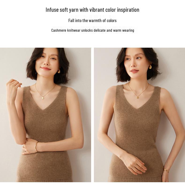 Casual Double V-Neck Cashmere Vest - Loose, Comfortable Fit, Ready-to-Wear, Warm for Autumn/Winter, Versatile Everyday Style