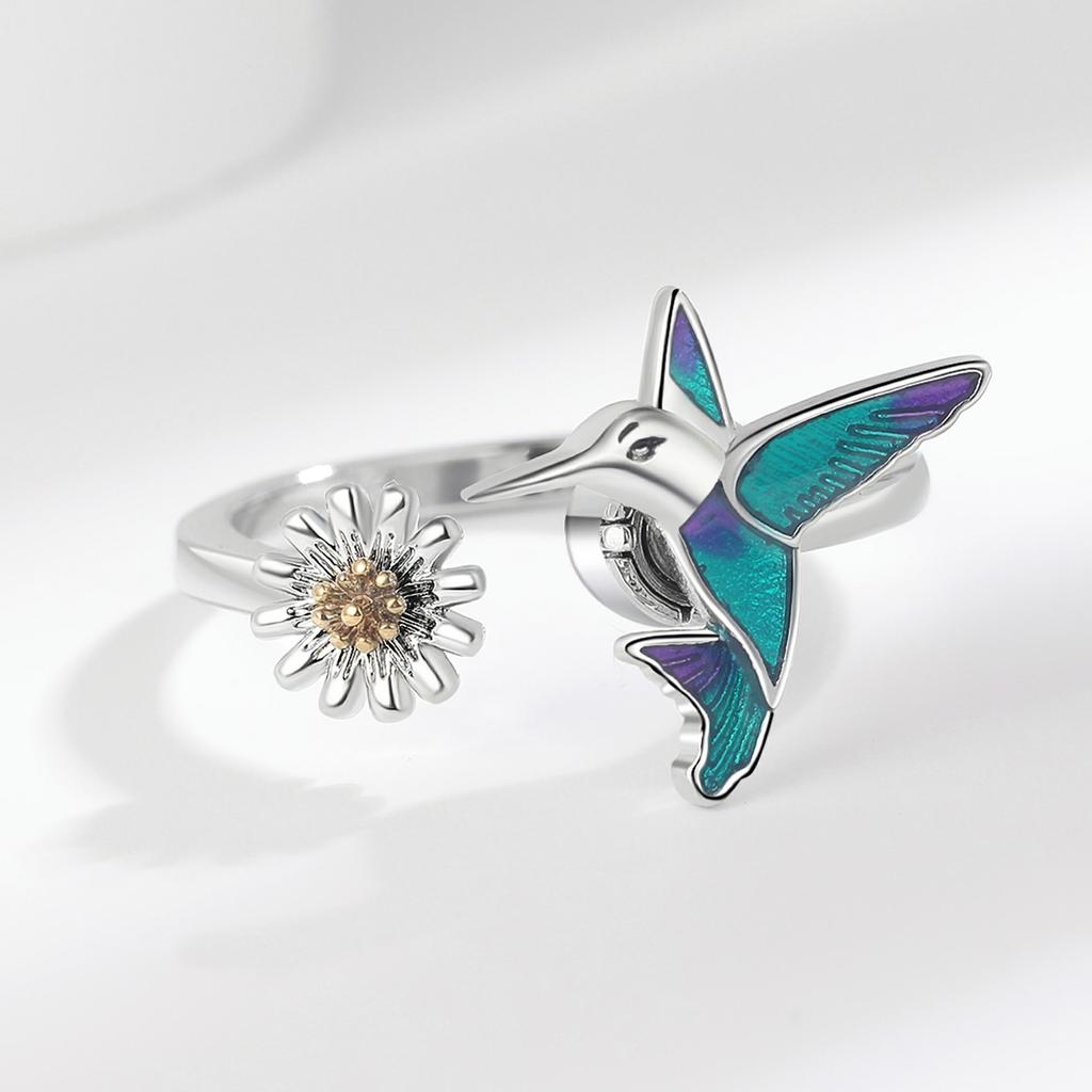 2026 Color Fashion Niche Design Sense Hummingbird Rotating Ring Symphony Little Daisy Exquisite Ring