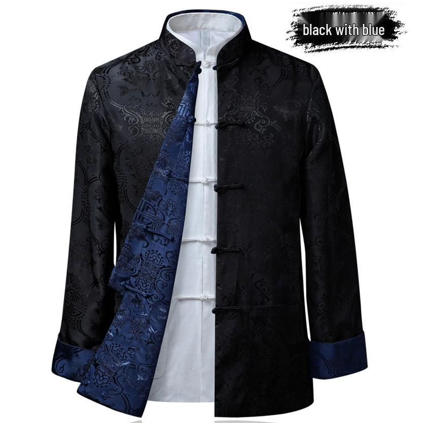Men's Double-Sided Tang Suit Jacket – Spring/Autumn Ethnic Style with Frog Buttons and Stand Collar