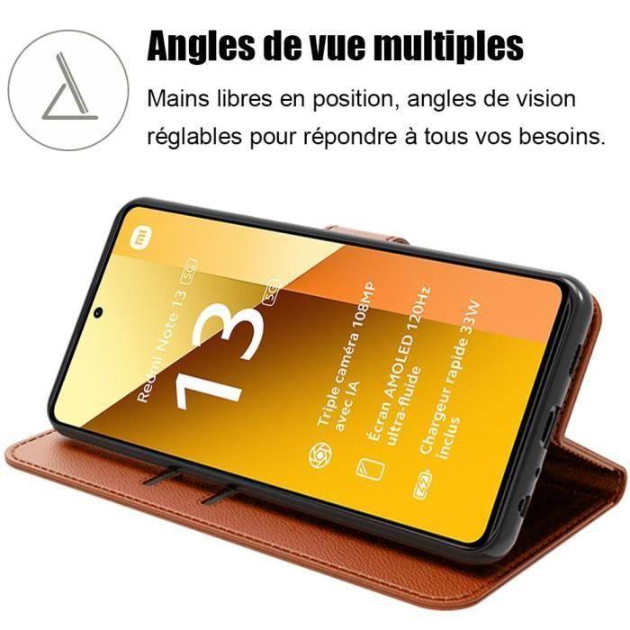 Coque + 2 Verres Trempés - E.F.Connection - Redmi Note 13 5G - Etui Magnétique Antichoc - Cuir PU - Marron