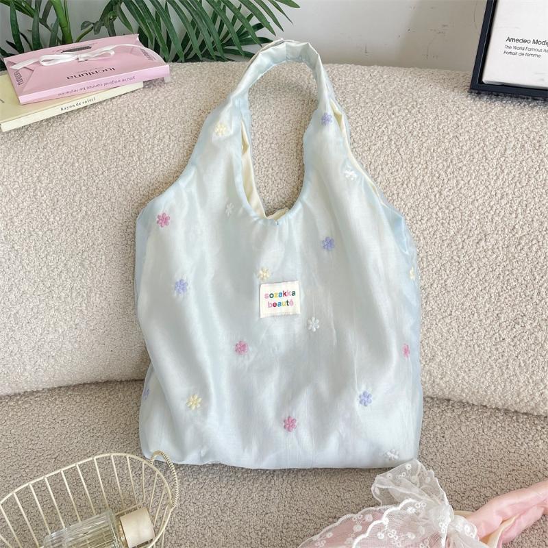 Bestickte Tragetasche Chiffon Unifarbene Blumen-Umhängetasche Große Kapazität Koreanischer Stil Leinwand-Achseltasche Für den Weg zur Arbeit